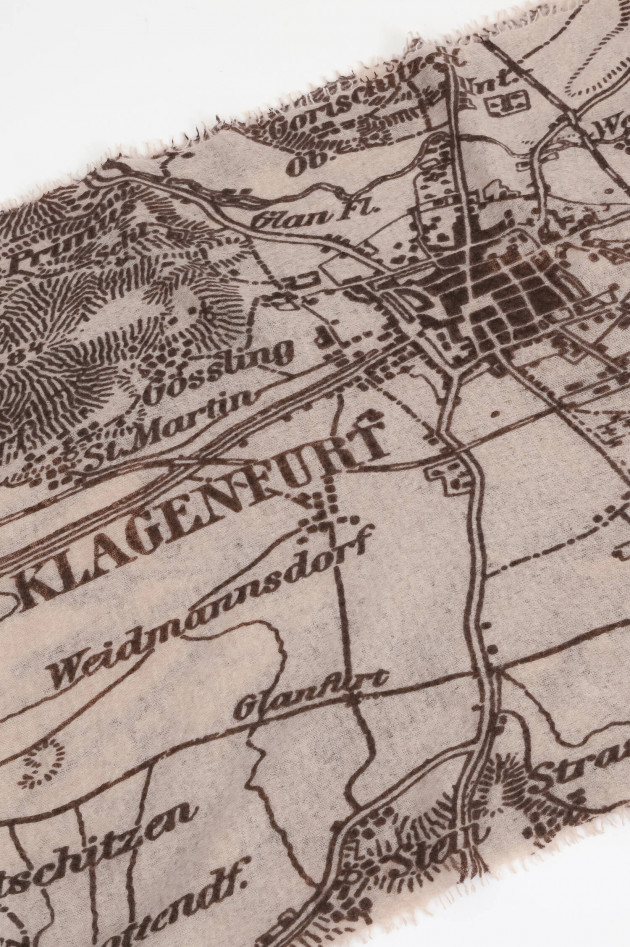 1868 Klagenfurter-Stadtplan-Schal in Braun/Beige