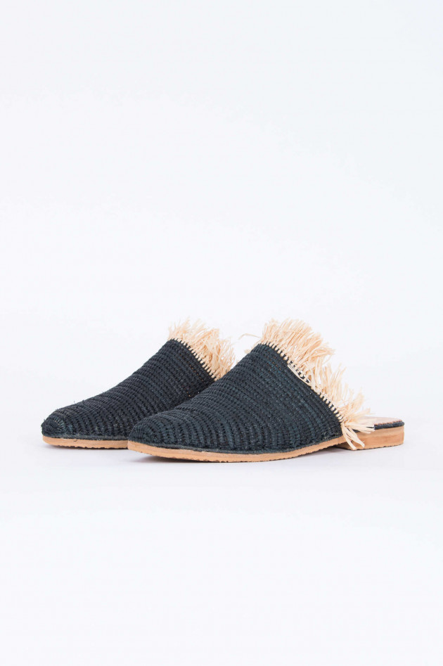 Abury Raffia Slipper in Schwarz/Natur