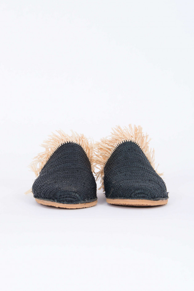 Abury Raffia Slipper in Schwarz/Natur