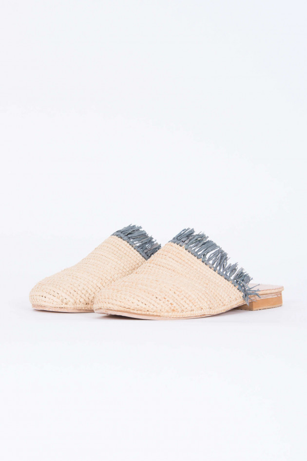 Abury Raffia Slipper in Natur/Grau