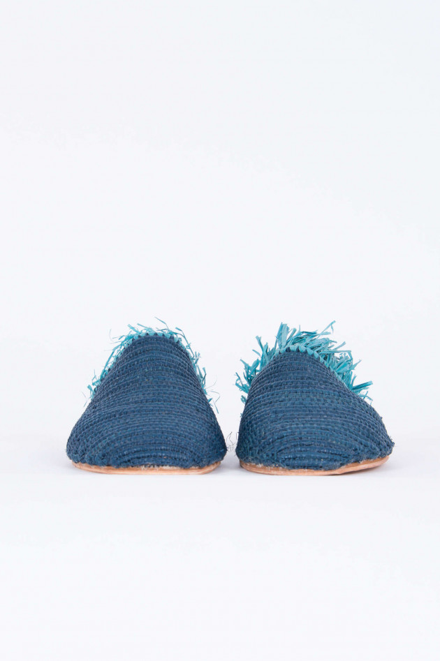 Abury Raffia Slipper in Blau/Türkis