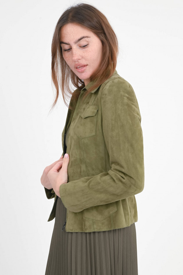 Akris Punto Lederjacke aus Veloursleder in Forrest Green