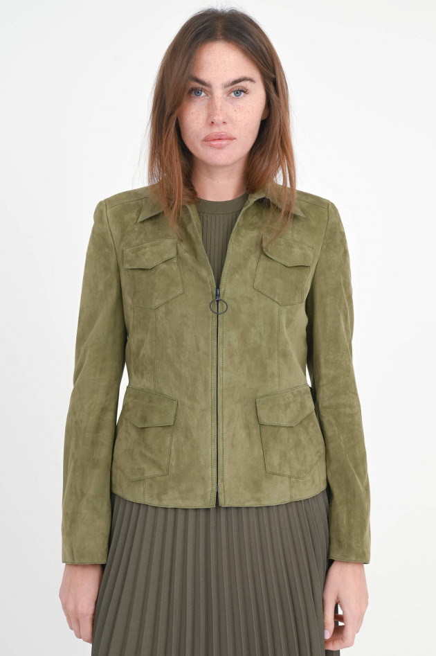 Akris Punto Lederjacke aus Veloursleder in Forrest Green