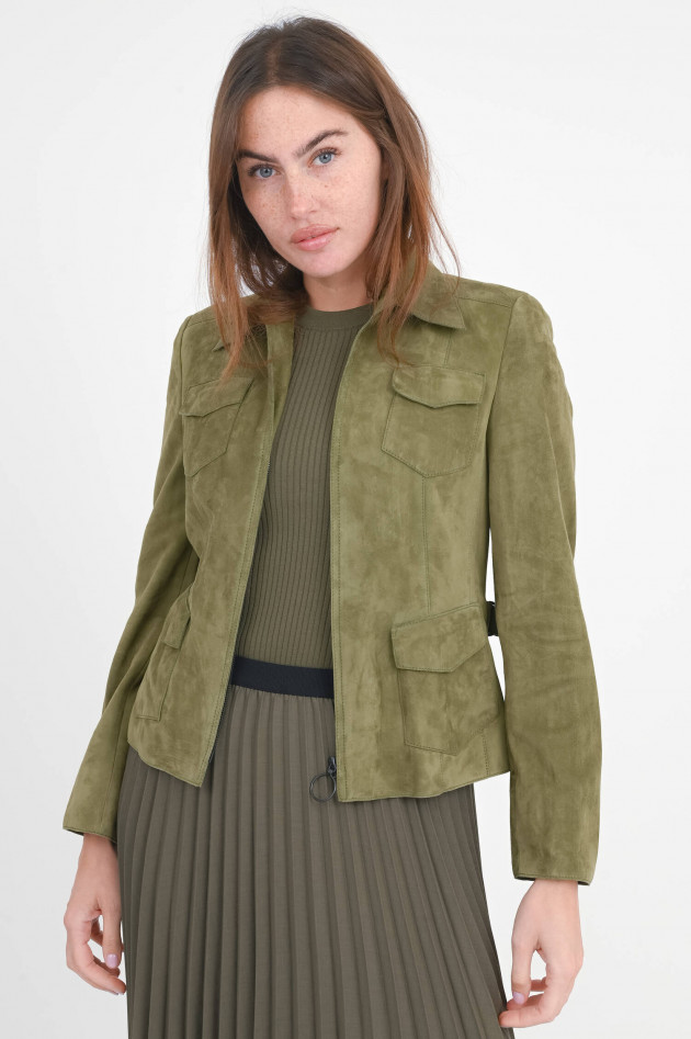 Akris Punto Lederjacke aus Veloursleder in Forrest Green