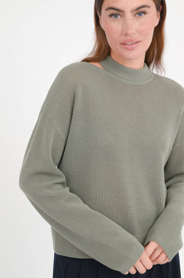 Akris Punto Langarm-Pullover mit Kragen-Detail in Dark Sage