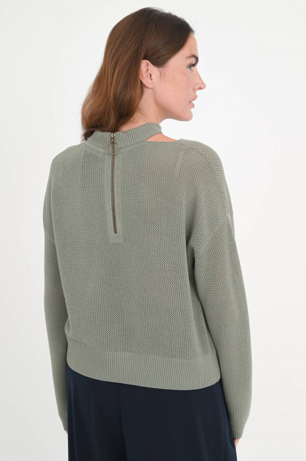 Akris Punto Langarm-Pullover mit Kragen-Detail in Dark Sage