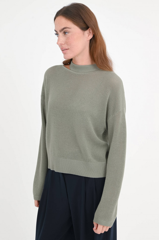 Akris Punto Langarm-Pullover mit Kragen-Detail in Dark Sage