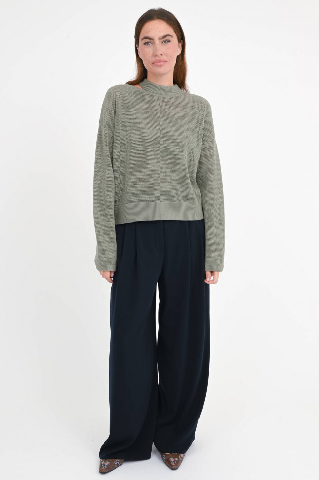 Akris Punto Langarm-Pullover mit Kragen-Detail in Dark Sage