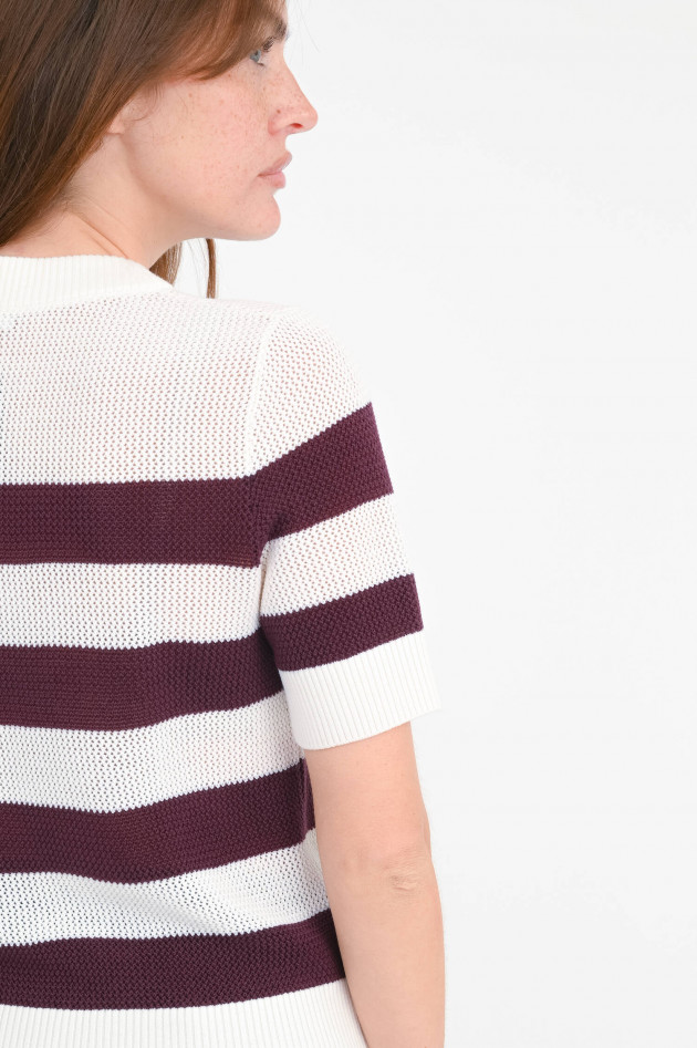 Akris Punto Gestreifter Kurzarm-Pullover in Creme/Blackberry