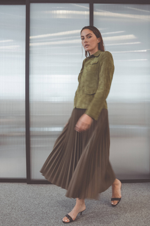 Akris Punto Midi-Plisseerock in Khaki