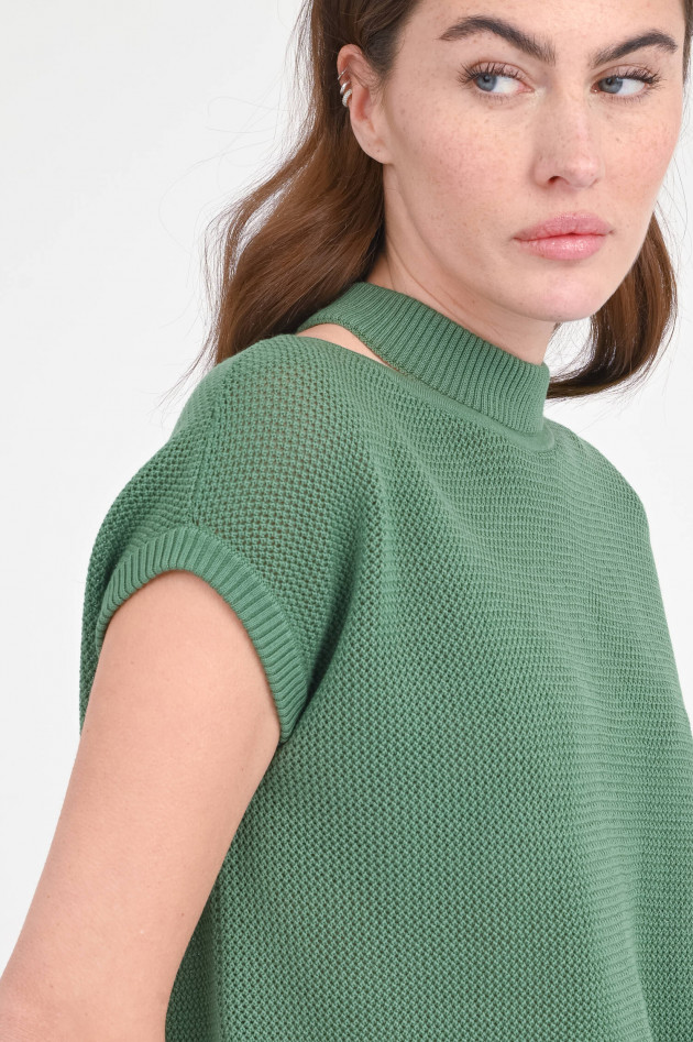 Akris Punto Kurzarm-Pullover mit Kragen-Detail in Grün
