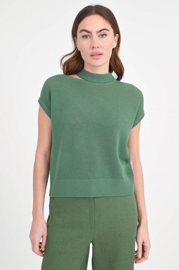 Akris Punto Kurzarm-Pullover mit Kragen-Detail in Grün