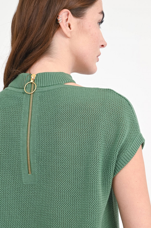 Akris Punto Kurzarm-Pullover mit Kragen-Detail in Grün