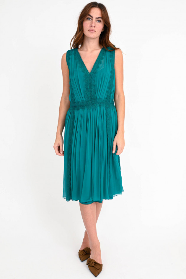 Alberta Ferretti Plisseekleid mit Details aus Spitze in Petrol