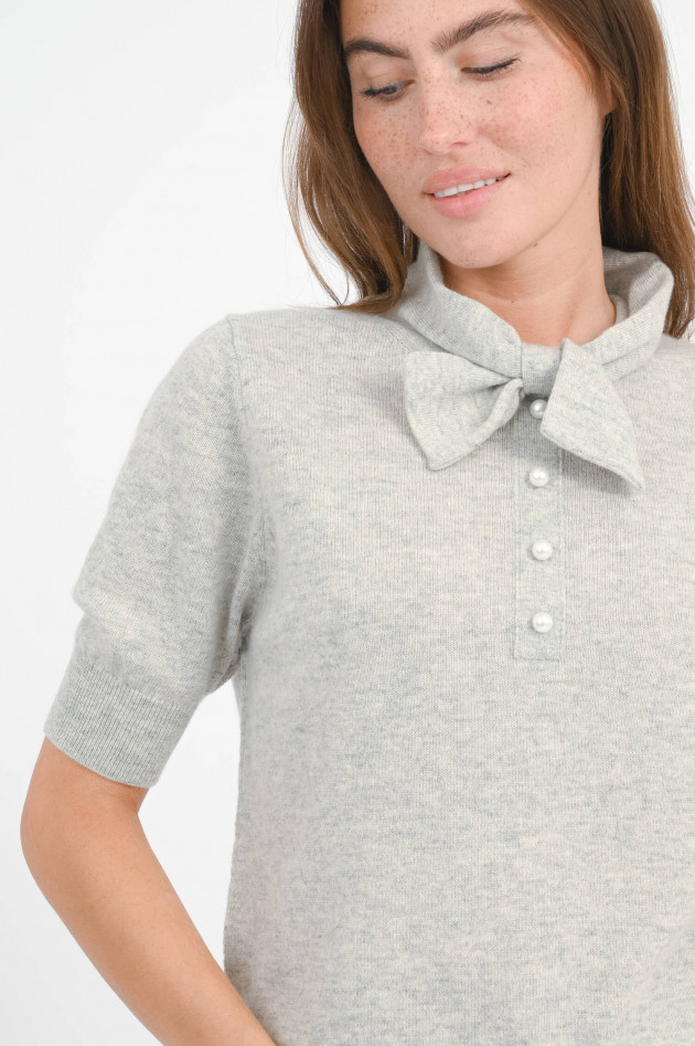 Allude Cashmere-Polo mit Schleifen-Detail in Hellgrau