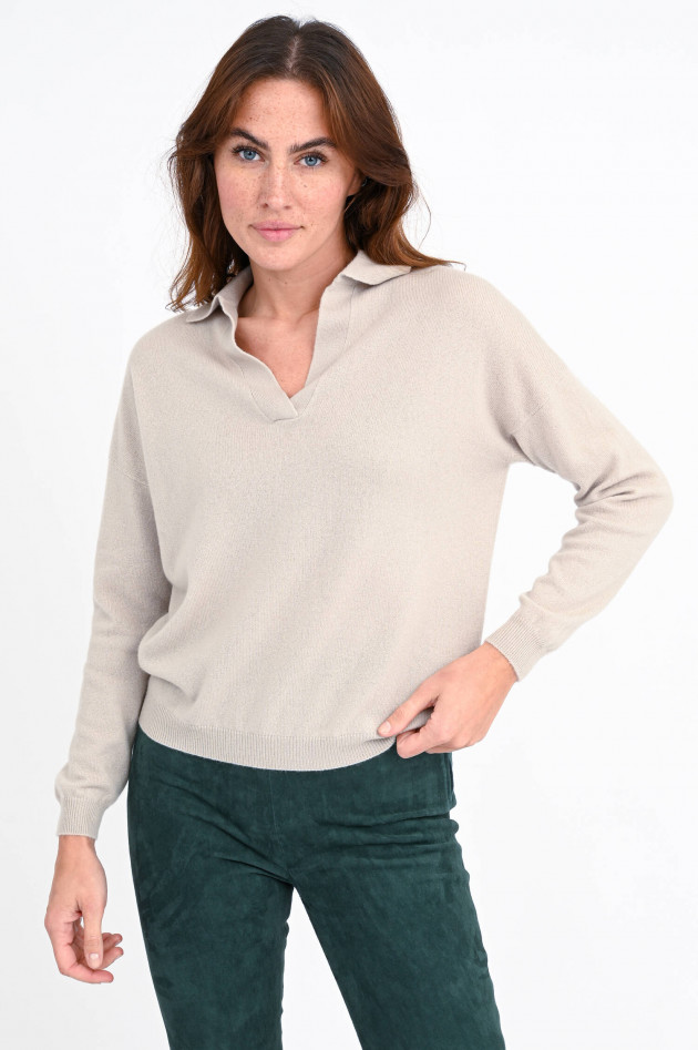 Allude Cashmerepullover mit Polokragen in Beige