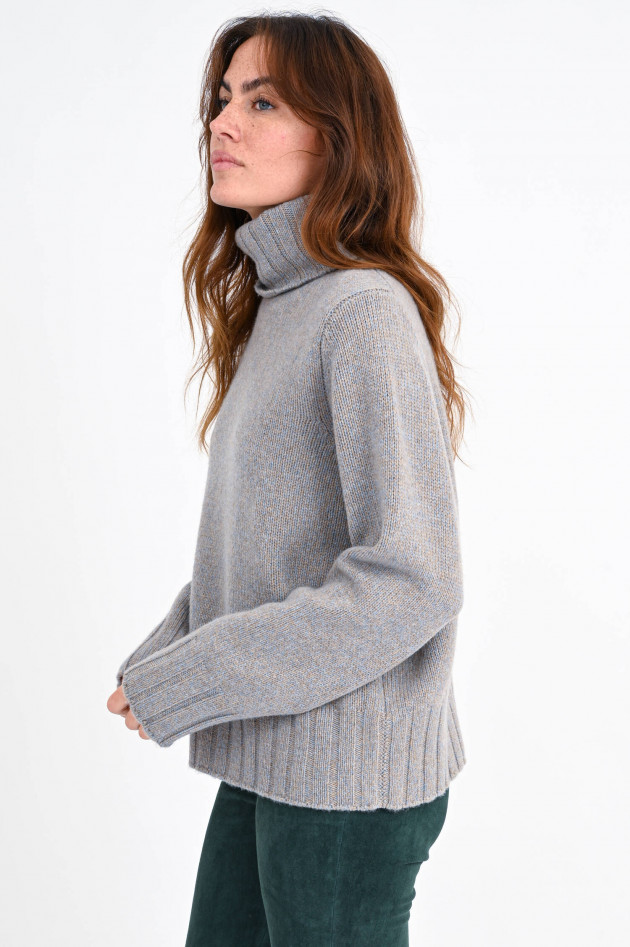 Allude Melierter Rollkragenpullover in Beige/Blau