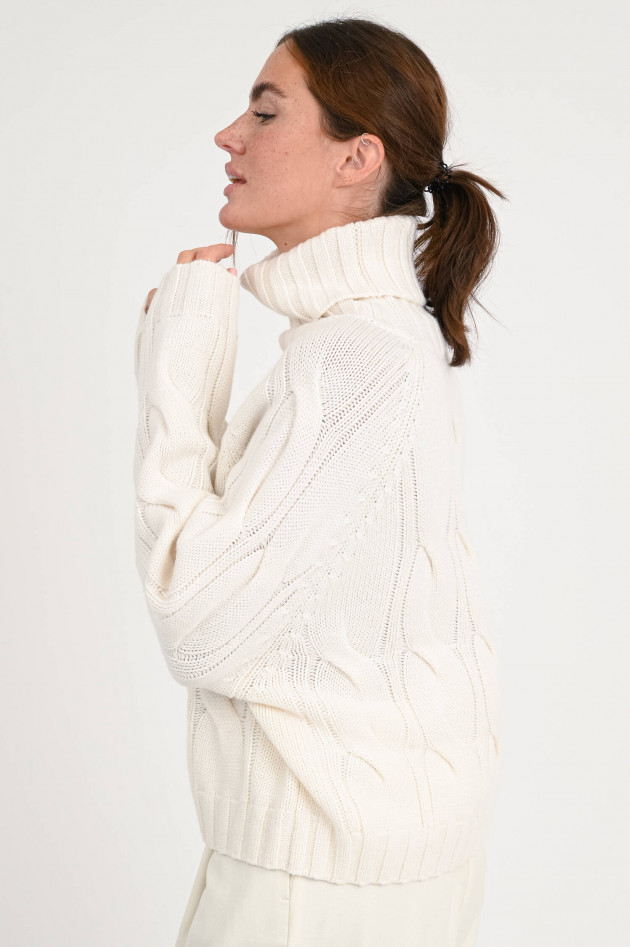 Allude Pullover mit Zopfmuster in Creme