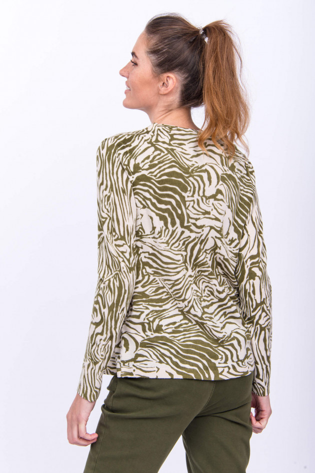 Allude Langarmshirt im Zebra-Design in Oliv/Natur