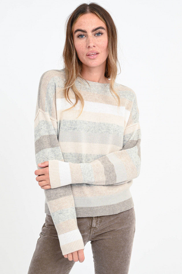 Allude Streifen-Pullover aus Kaschmir-Mix in Grau/Beige