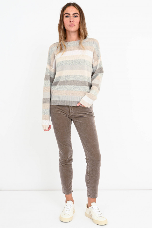 Allude Streifen-Pullover aus Kaschmir-Mix in Grau/Beige