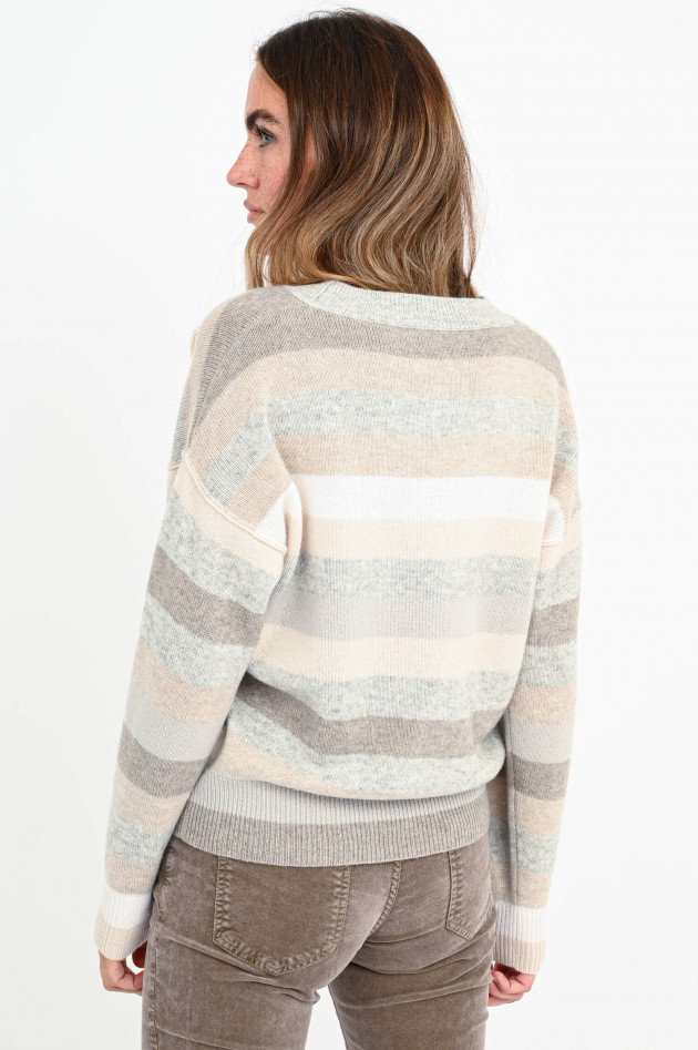 Allude Streifen-Pullover aus Kaschmir-Mix in Grau/Beige