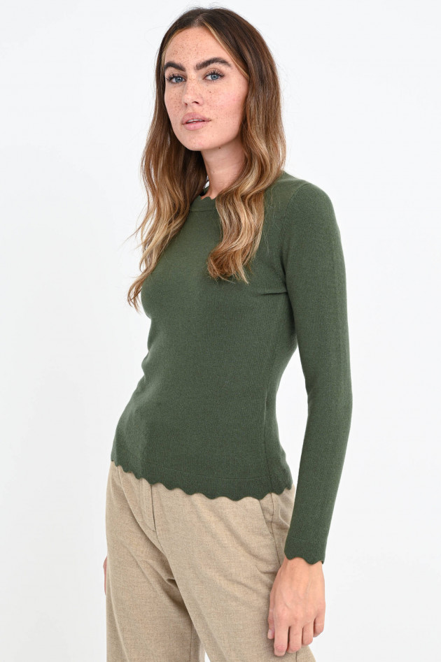 Allude Strickpullover mit Wellenkante in Oliv