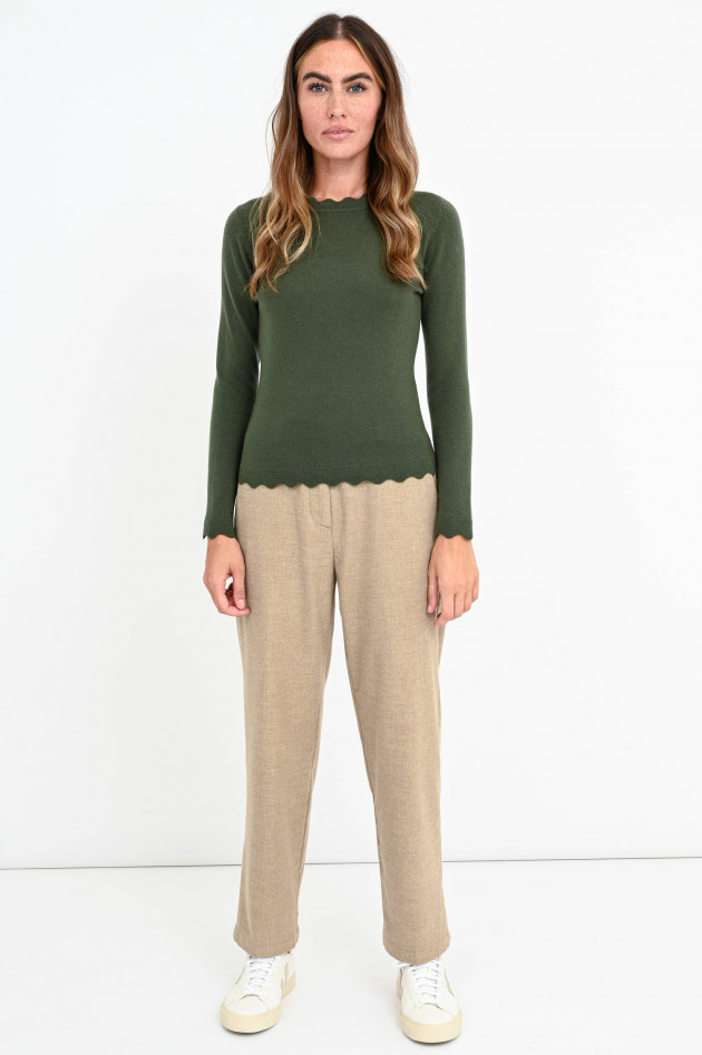 Allude Strickpullover mit Wellenkante in Oliv