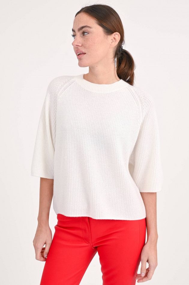 Allude Pullover aus Cashmere mit Rippenmuster in Creme