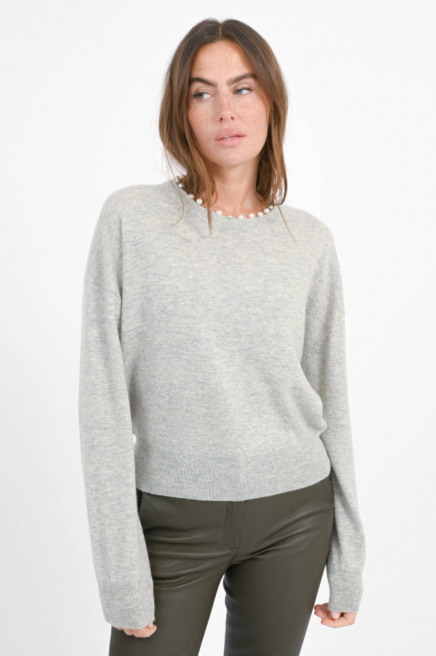 Allude Woll-Cash-Mix Pullover mit Perlen in Hellgrau