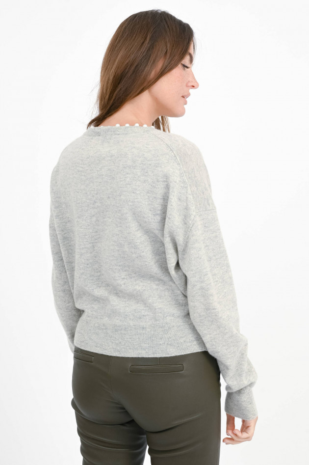 Allude Woll-Cash-Mix Pullover mit Perlen in Hellgrau