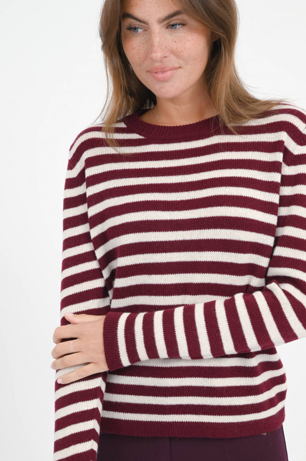 Allude Woll-Cash-Mix Pullover in Bordeaux/Creme gestreift