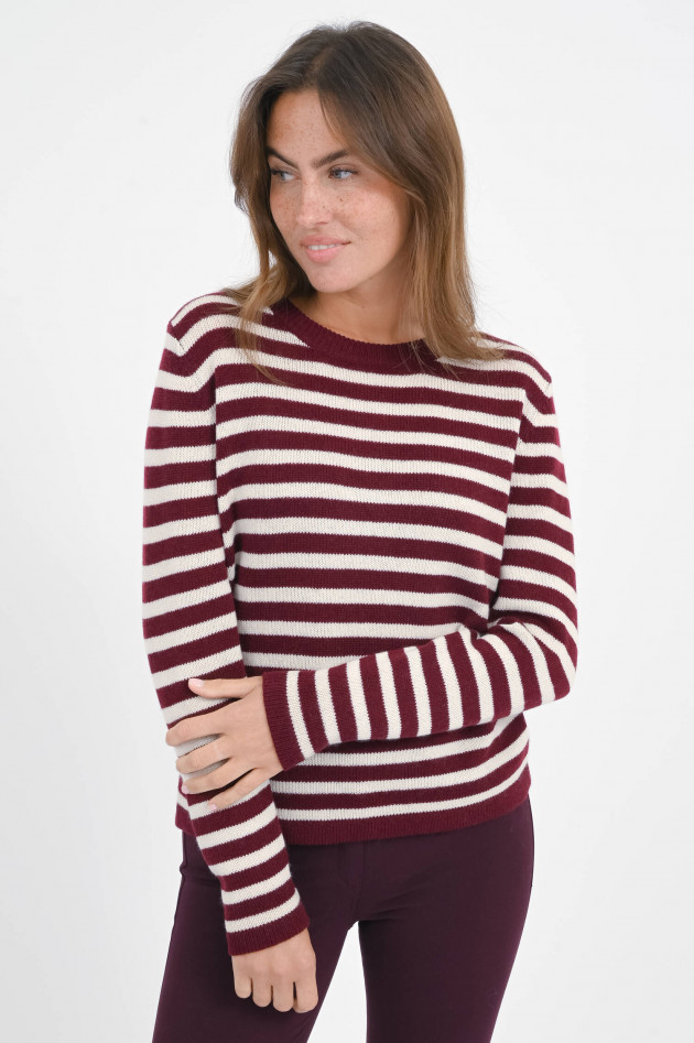 Allude Woll-Cash-Mix Pullover in Bordeaux/Creme gestreift
