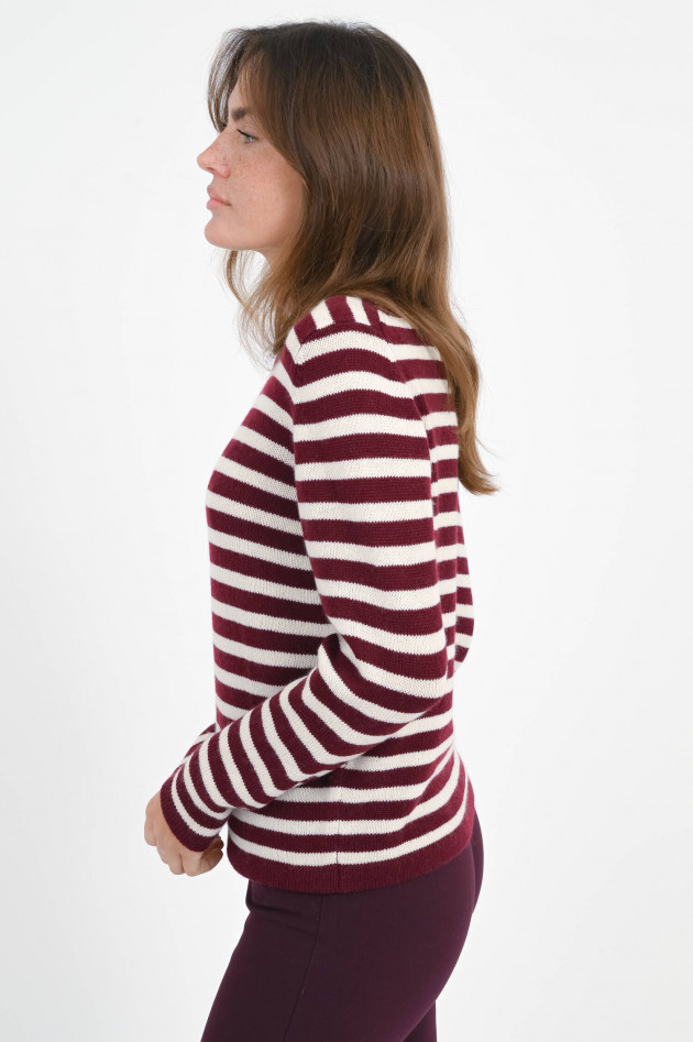 Allude Woll-Cash-Mix Pullover in Bordeaux/Creme gestreift