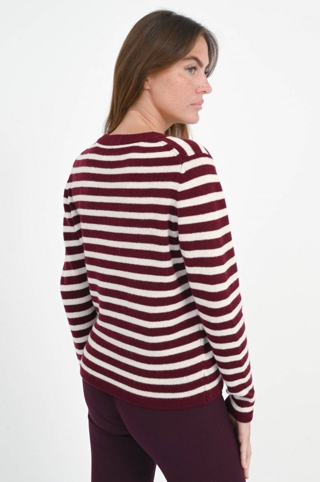 Allude Woll-Cash-Mix Pullover in Bordeaux/Creme gestreift