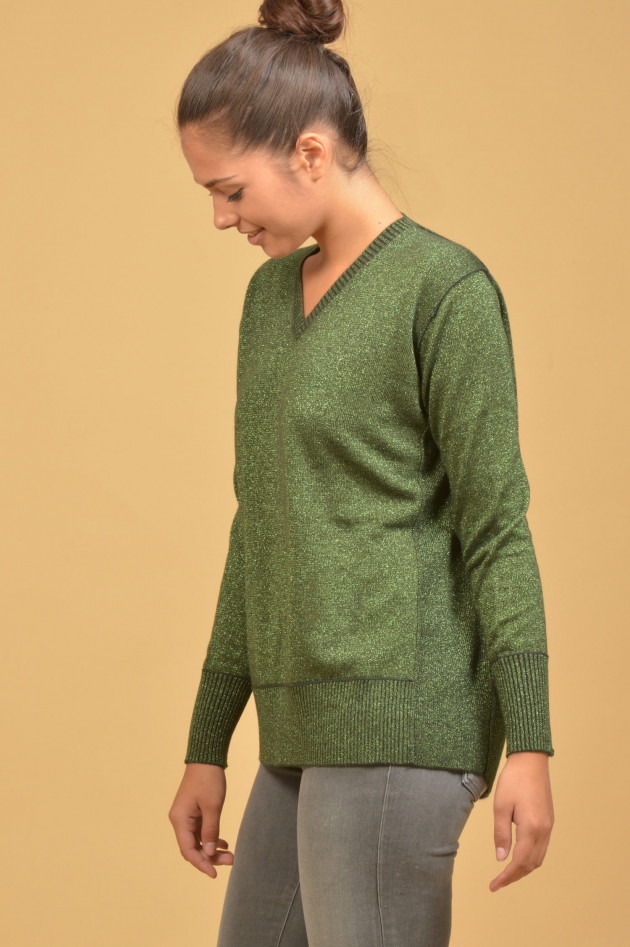Allude Glitzerpullover mit V-Ausschnitt in Grün