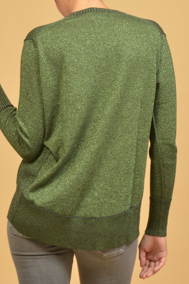 Allude Glitzerpullover mit V-Ausschnitt in Grün