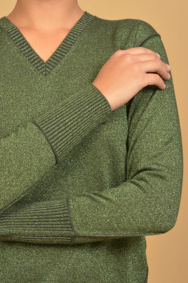 Allude Glitzerpullover mit V-Ausschnitt in Grün