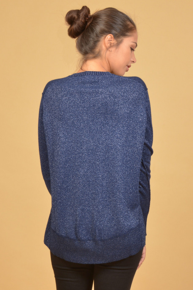 Allude Glitzerpullover mit V-Ausschnitt in Navy