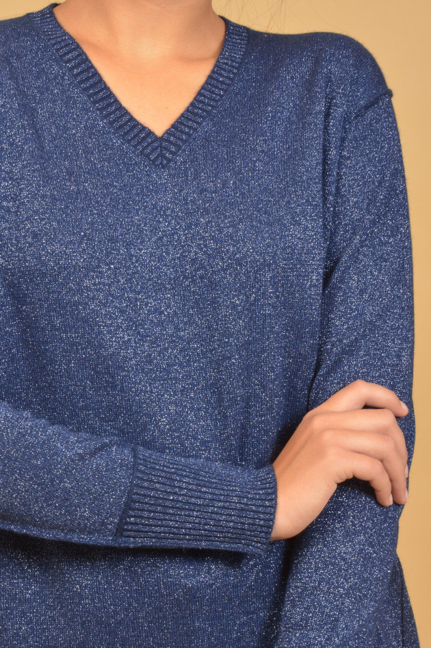 Allude Glitzerpullover mit V-Ausschnitt in Navy