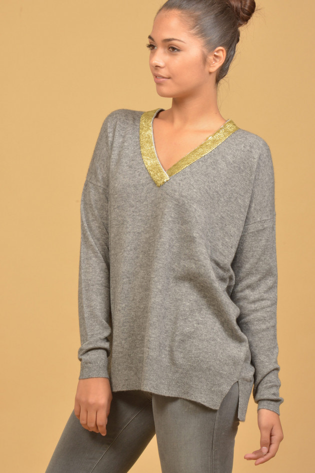 Allude Pullover mit Paillettenbesatz in Grau