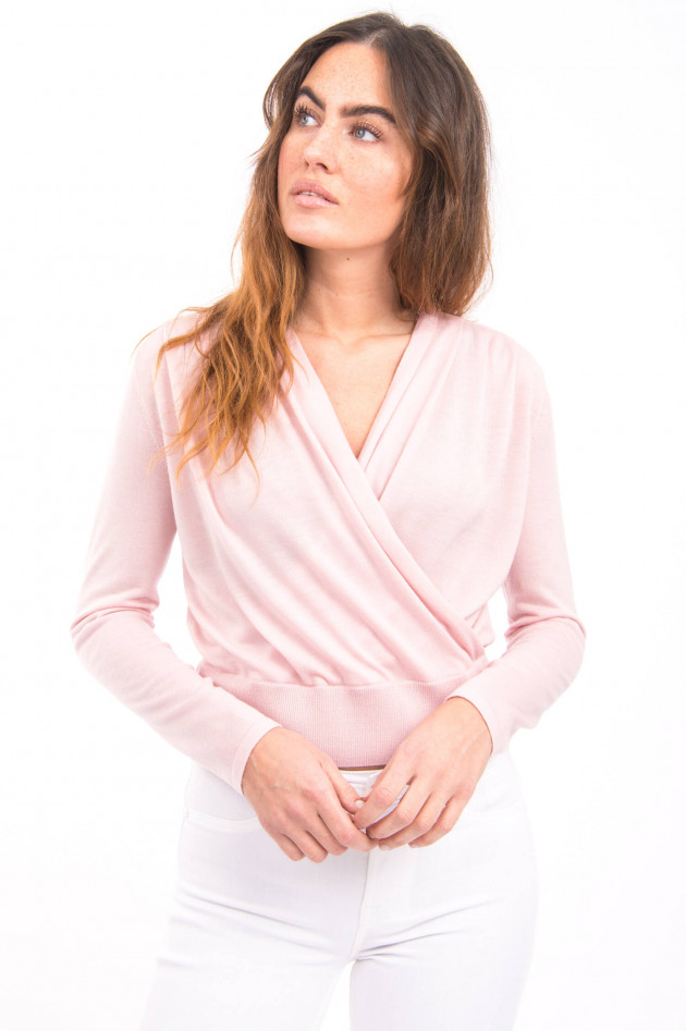 Allude Strickshirt mit Wickeloptik in Rosa