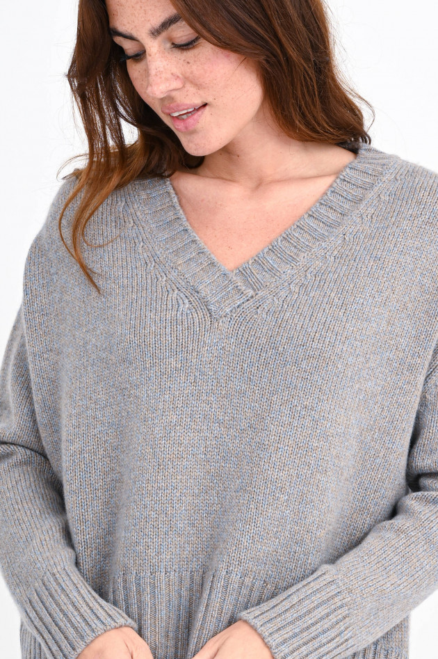 Allude Melierter Pullover aus Cashmere-Mix in Beige/Blau