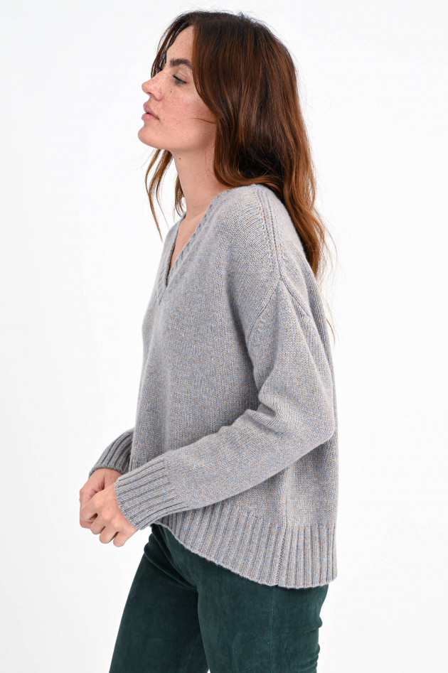 Allude Melierter Pullover aus Cashmere-Mix in Beige/Blau