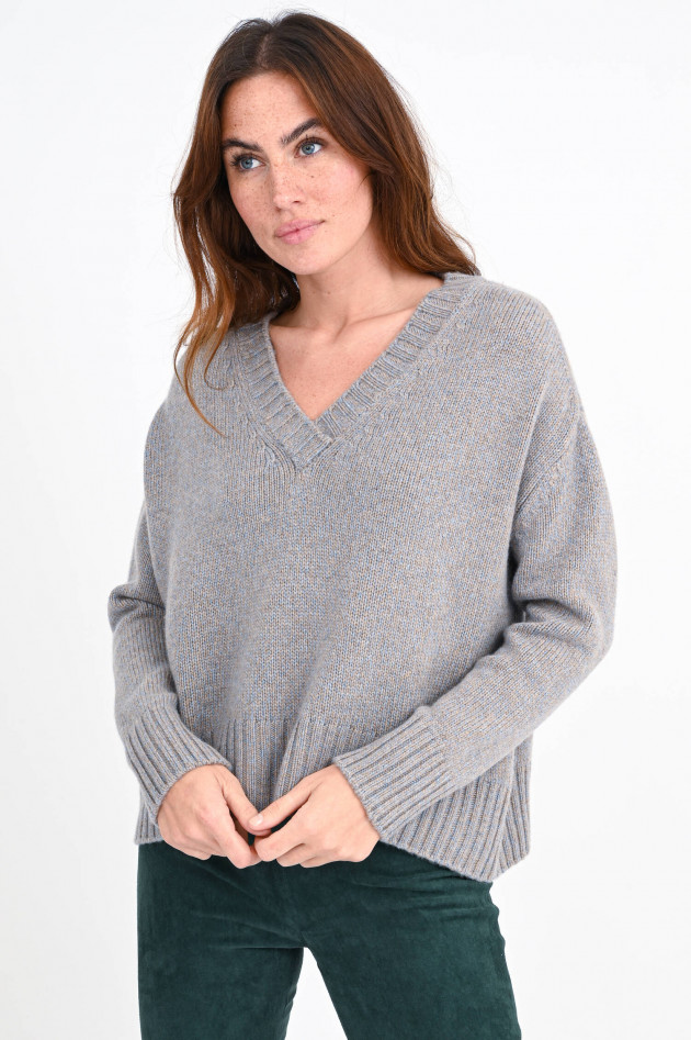 Allude Melierter Pullover aus Cashmere-Mix in Beige/Blau