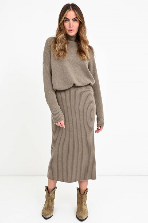 Allude Rippstrick-Midi-Rock aus Kaschmir in Taupe