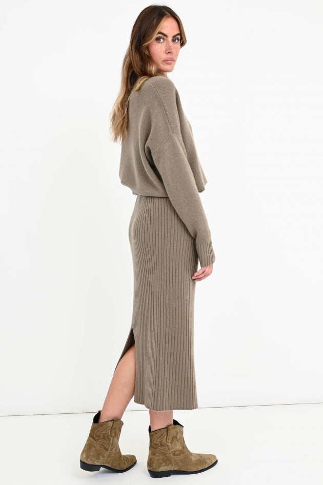 Allude Rippstrick-Midi-Rock aus Kaschmir in Taupe