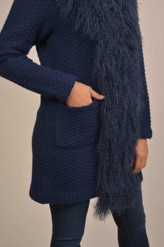 Allude Strickweste mit Lammfellkragen in navy