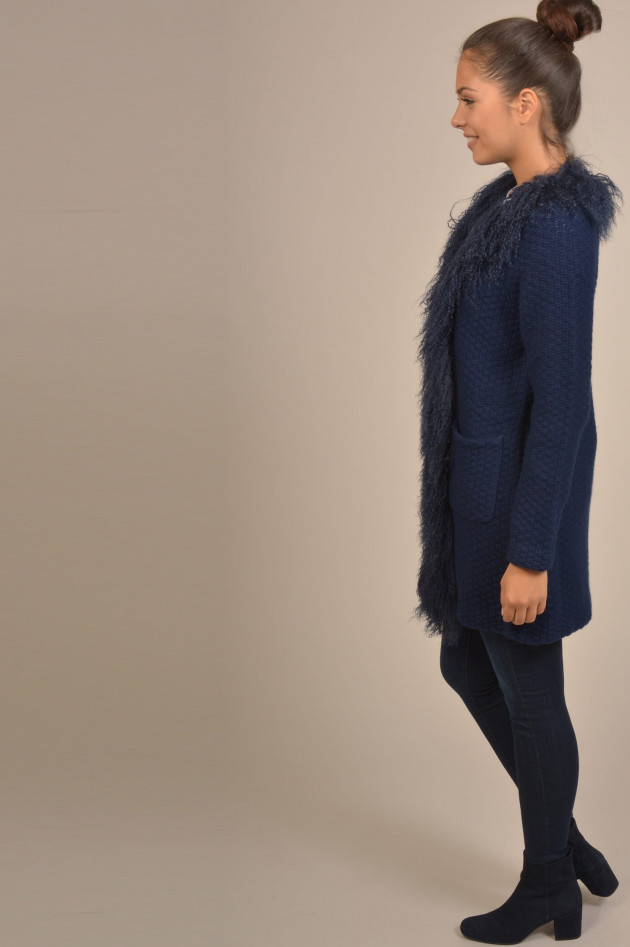 Allude Strickweste mit Lammfellkragen in navy