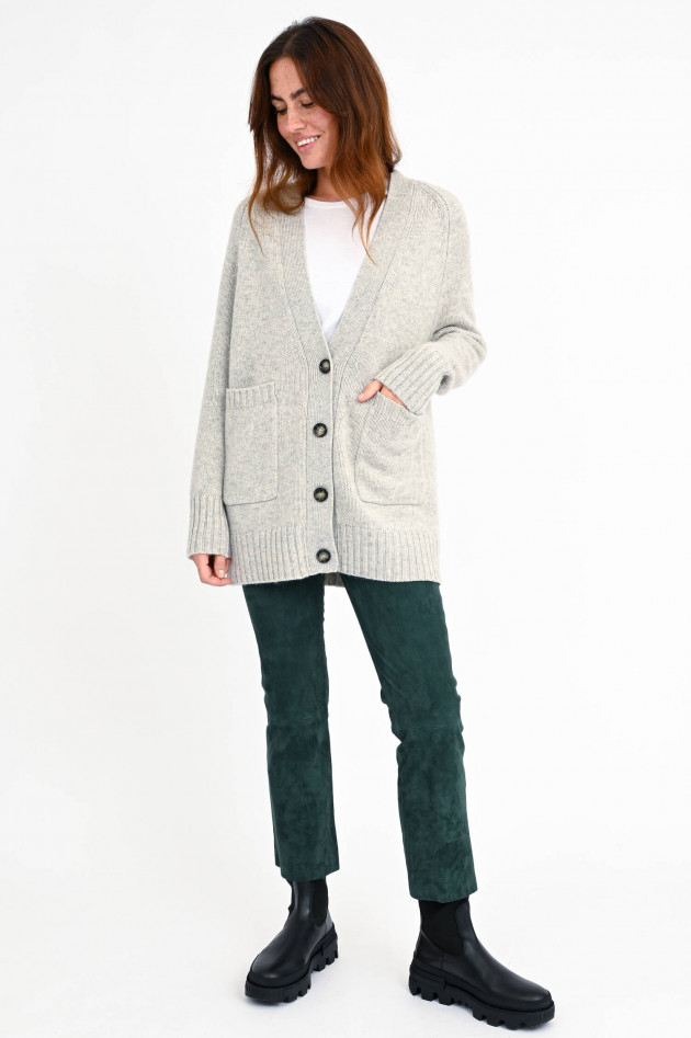 Allude Oversized Strickjacke aus Wollmix in Grau meliert